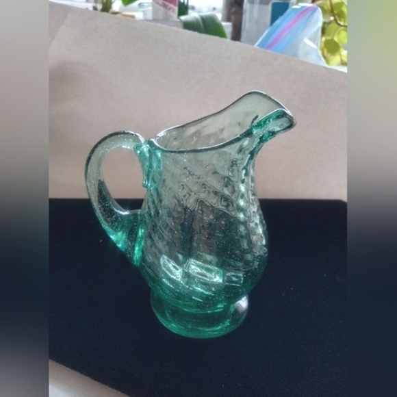Vintage Studio Art Glass Pitcher Miniature Blown Glass 4" Tall 3.75" At Widest - Picture 7 of 9